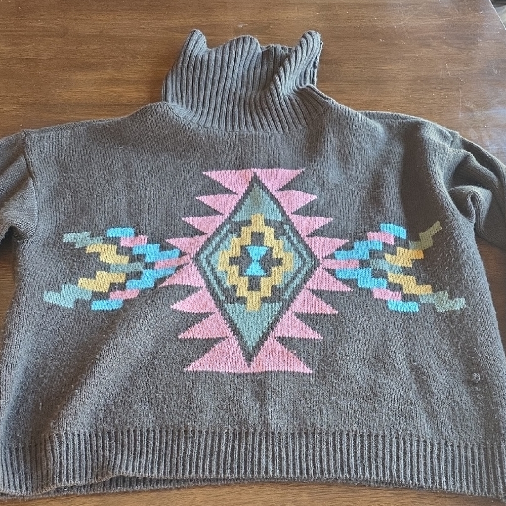 Aztec Patterned Turtleneck Sweater in Brown